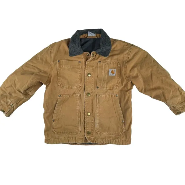 Carhartt full button chore coat jacket youth boys S tan color way