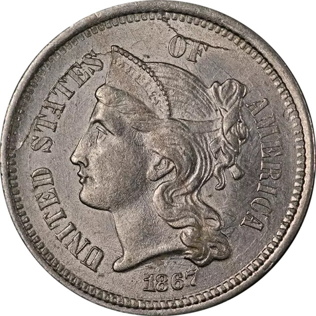 1867 Three (3) Cent Nickel Choice BU++ Superb Eye Appeal Strong Strike