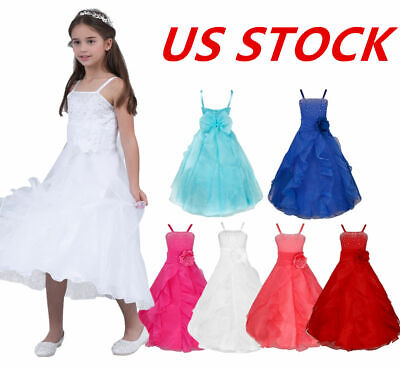 US Girls Princess Dress Flower Kids Birthday Party Bridesmaid Pageant Maxi Gown