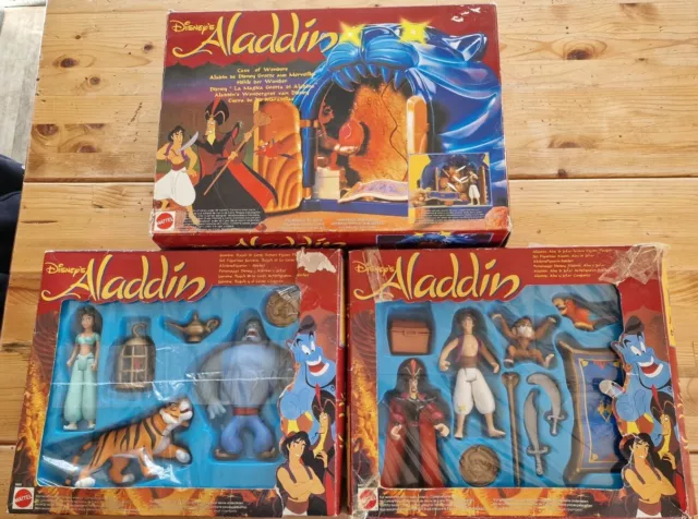 Vintage Disney Aladdin Action Figure Sets, Cave Jasmine Rajah Genie Abu Jafar