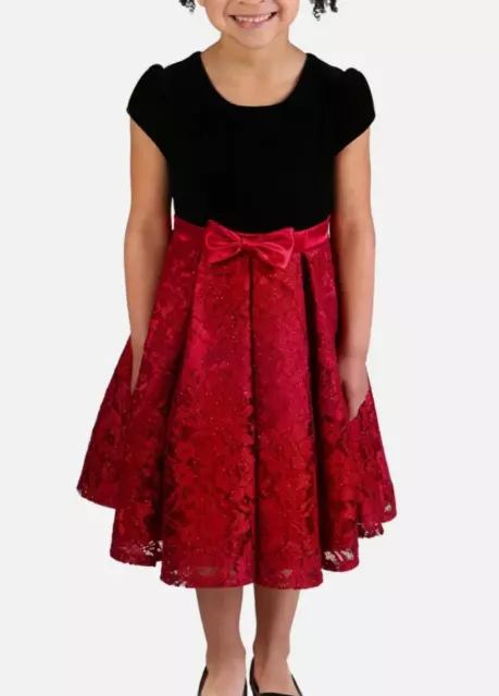 Jona Michelle Big Girl's Elegant Velvet Twinkling Lace Fanciful Dress-8 or 10