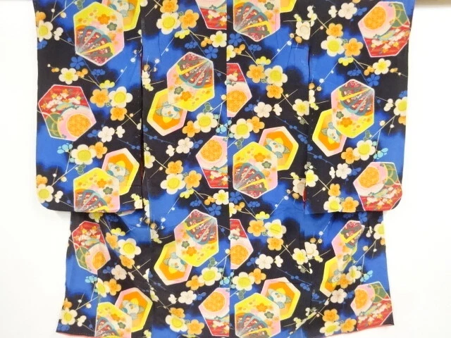 97817# Japanese Kimono / Antique Kimono For Girls / Ume Blossom & Kiku