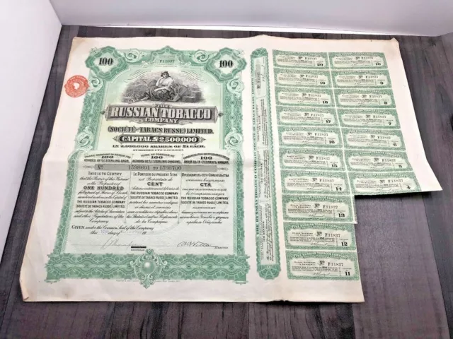 1915 The Russian Tobacco Company Bonds Societe De Tabacs Russe Limited No F11837
