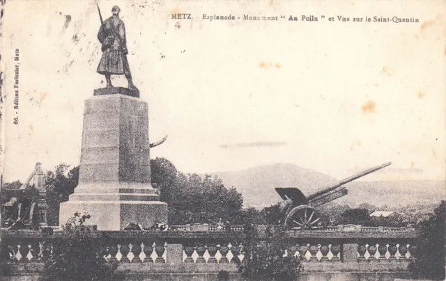 Carte postale ancienne MOSELLE METZ esplanade monument au poilu canon timb. 1930