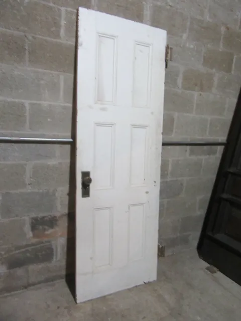 ~ ANTIQUE OAK 6 PANEL DOOR WITH HARDWARE RR ~ 28 x 81.5 ARCHITECTURAL SALVAGE 9