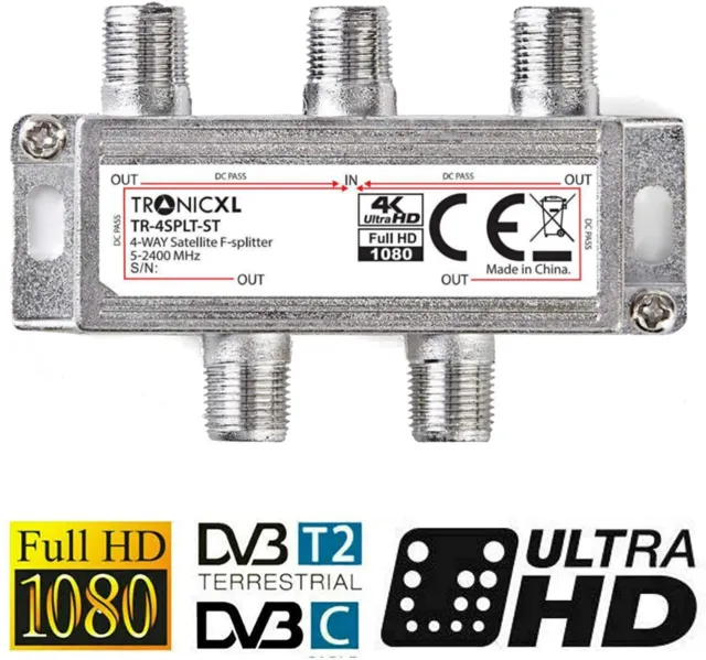 SAT 4fach F-Splitter Antennen Verteiler Weiche DVBC DVBT FULL HD TV BK Digital
