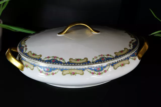 Limoges porcelain marked tureen bowl lidded floral decor