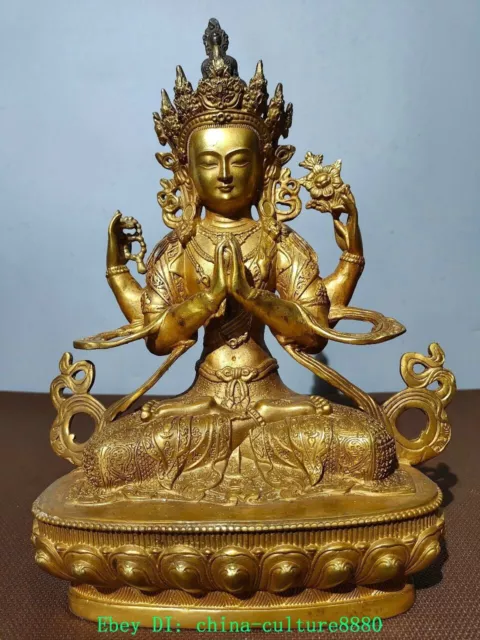 11 "vieux temple tibétain doré 4 bras chenzhizu Bouddha guanshiyin