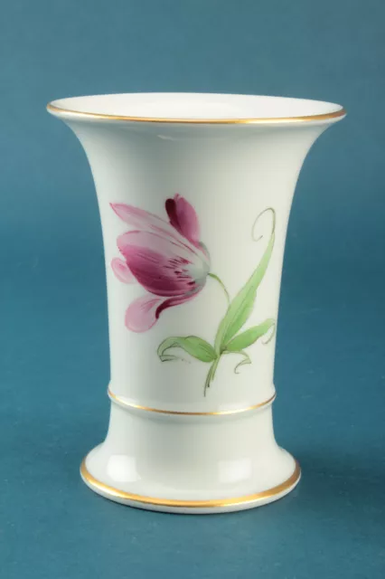 Höchst Porzellan Trichtervase Vase Tulpe Blümchen Goldrand ca.12,5 cm H