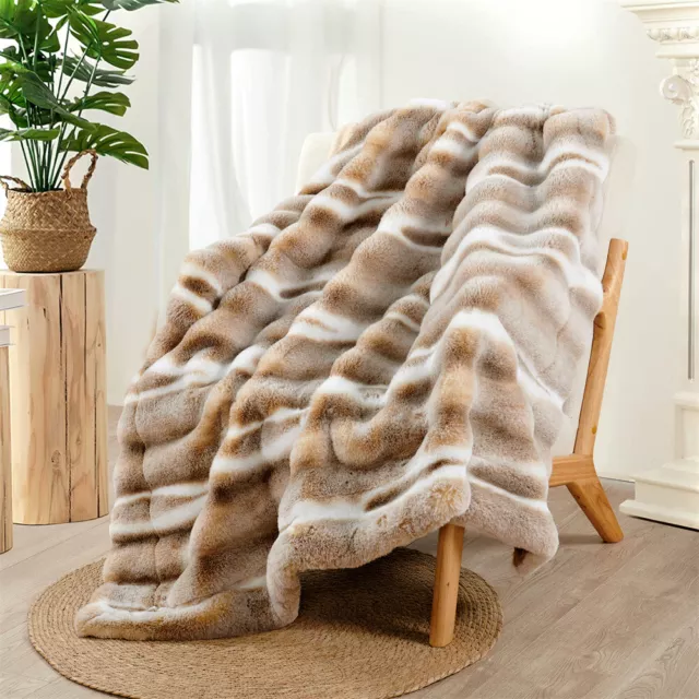 Luxury Fuzzy Tip Dying Two Tone Faux Fur Throw Blanket Warm Cozy Blanket Couch