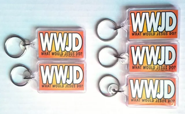 WWJD LOT OF 5 Key Chains Orange Christian Keyrings NOS "What Would Jesus Do?"