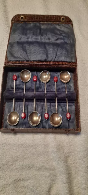 Six Boxed Vintage Silver Plated EPNS Coffee Bean Spoons.