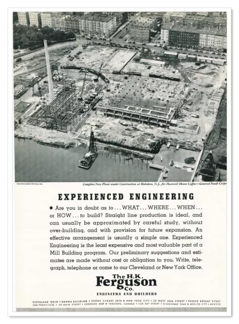 Print Ad H.K. Ferguson Maxwell House Coffee Plant Hoboken NJ 1938 Advertisement