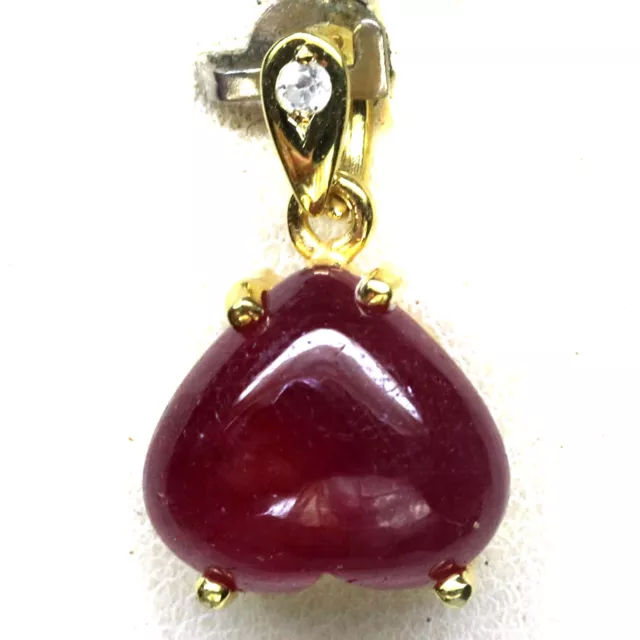 Gemstone 12 x 13 mm. Red Ruby & White Zircon Pendant 925 Silver 18K Gold