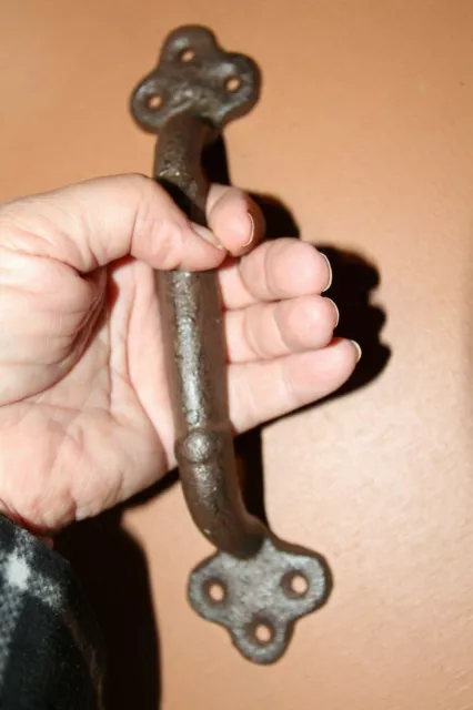 Large Cast Iron Door Pull 8 7/8 inch, 7 7/8 center, Clover Accents  HW-101