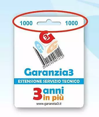 Garanzia3 Gr3-1000 Estensione Garanzia Servizio Tecnico 3 Anni Massimale 1000€