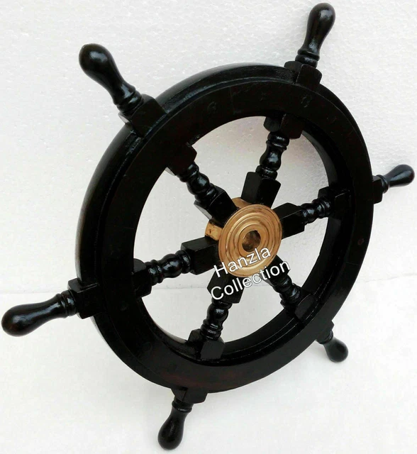 Decorazione Parete Nautica – Ruota Del Timone In Legno Con Rete E Conchiglie – 28 Cm – Blu E Bianco – Regalo Per Amanti Del Mare
