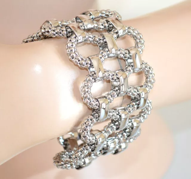 Bracelet femme semi-rigide en argent maille tressée et anneaux brillants U620