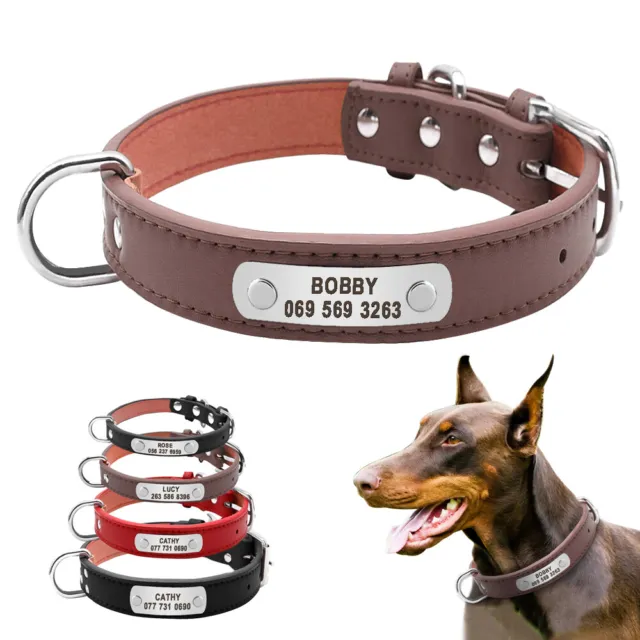 Collar de perro de cuero suave Personalizado Nombre de Etiquetas Identificación