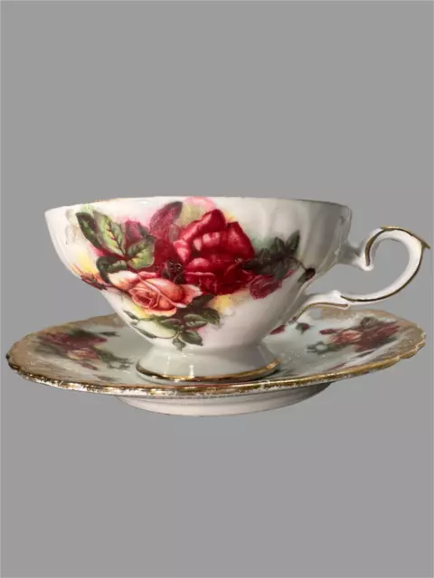 Vintage Royal Sealy China Japan Tea Cup and Saucer Red Roses Gold Edges