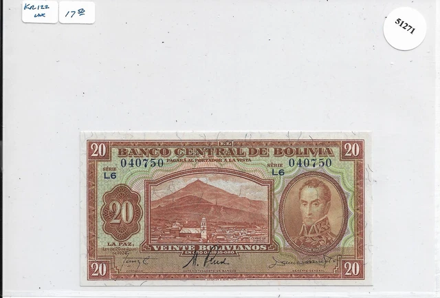 20 Bolivianos, Bank of Bolivia, Kr #122, Unc (51271)