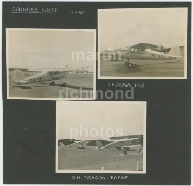 Squires Gate Airport Cessna 140 & DH Dragon Rapide 1949 Original Photos x3 CX009