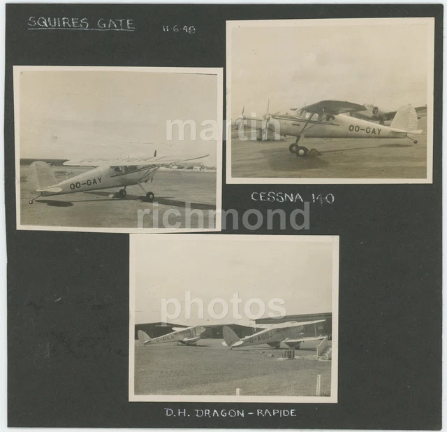 Squires Gate Airport Cessna 140 & DH Dragon Rapide 1949 Original Photos x3 CX009