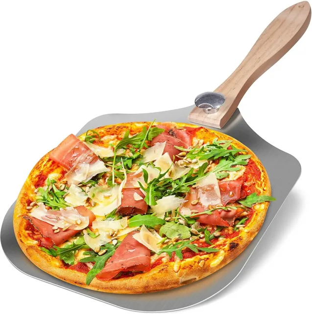 GreenerHome Metal Pizza Peel - Food Grade Stainless Steel Folding Wood Handle