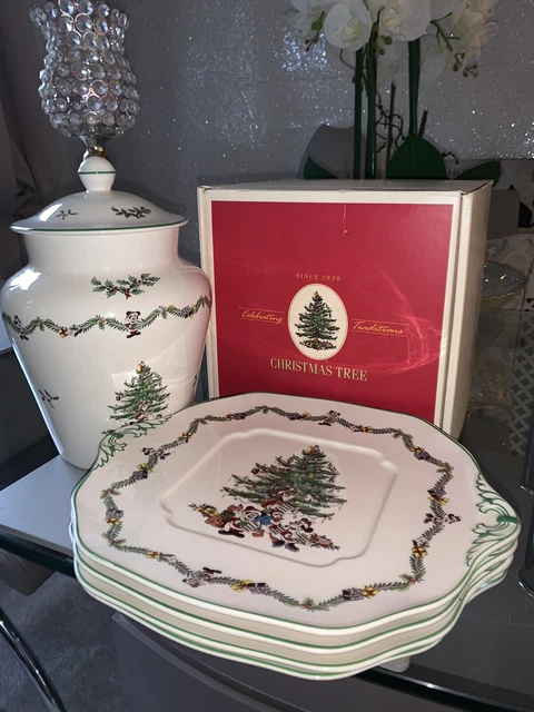 VERY RARE SPODE Christmas tree 'Disney' Cookie Jar And Cake Plate