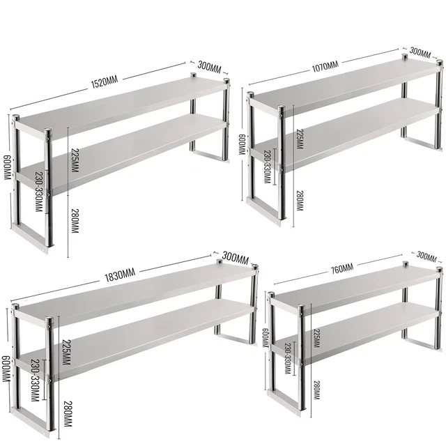 VEVOR Stainless Steel Commercial Wide Double Overshelf for Work Prep Table 2