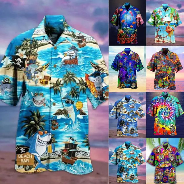 Mens Hawaiian Shirt Stag Beach Hawaii Aloha Party Summer Holiday Fancy Tee Size