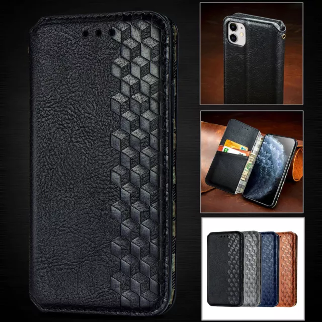 For iPhone 14 13 Pro Max 12 11 SE 7 8 XR Leather Magnetic Flip Wallet Case Cover