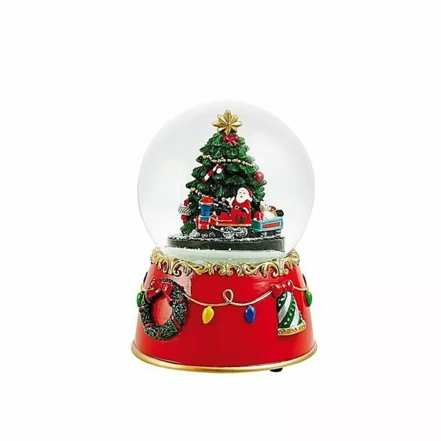 CARILLON NATALE SFERA VETRO Cm.10 con TRENINO e NEVE che GIRANO + MELODIA 60044