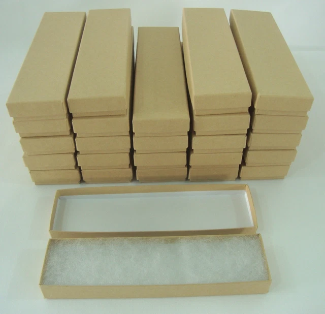 25 New 8" x 2" x 7/8" Gift Boxes Kraft Cotton Filled Jewelry Retail Supplies