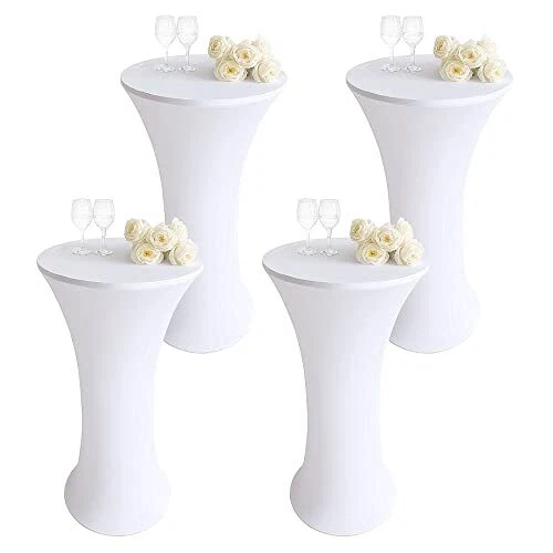4 Pack White Cocktail Spandex Table Covers Fitted Highboy Table Covers, High