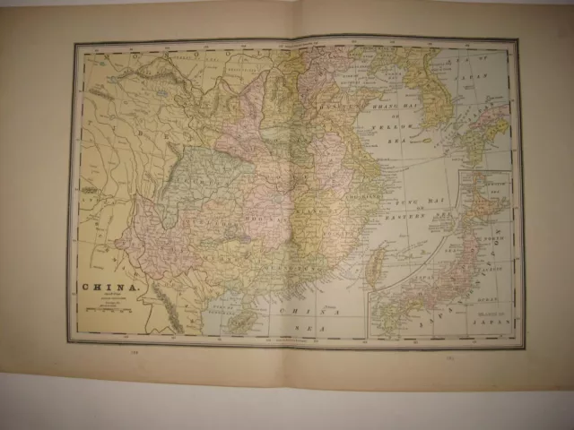 Large Antique 1888 China Japan Persia Australia Tasmania Map Formosa Taiwan Fine