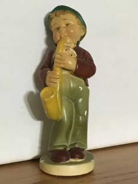 Vintage ARS SACRA Figurine Boy with Saxophone Instrument ~ Made in USA