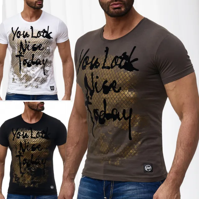 T-shirt homme T-shirt à manches courtes imprimé à la plume Motif Font Club Round