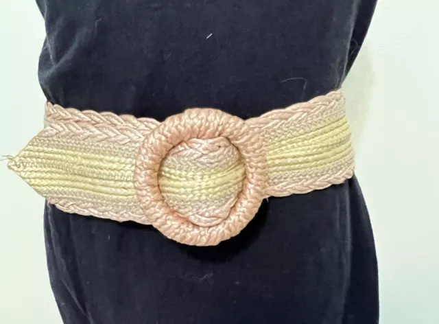 EUC~Women's Vintage Woven Cinch Belt Natural Braided Edge~Unique~Must See!