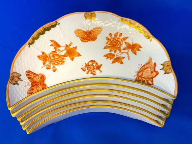 HEREND PORCELAIN QUEEN VICTORIA FORTUNA RUST CRESCENT PLATES 531/VBOH (6pcs.)