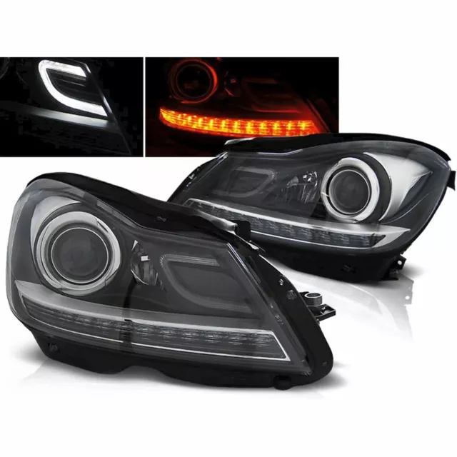 Faros LED LightTube negros para Mercedes W204 a partir de 11-14