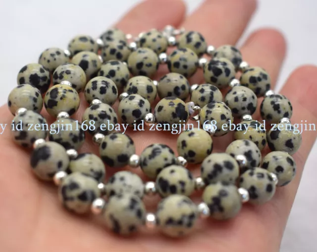 Natural 6/8/10mm Dalmation Jasper Black Spot Round Gems Beads Necklace 16-28"
