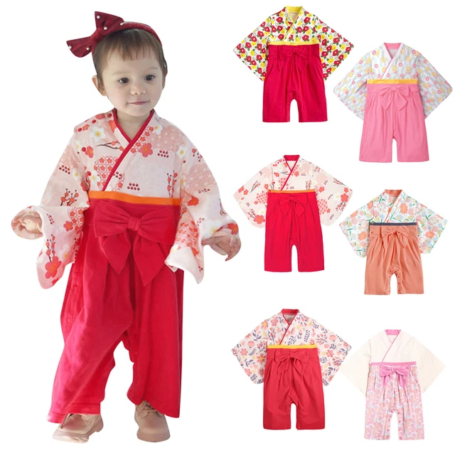 Newborn Infant Girls Spring Summer Long Sleeve Japanese Kimono Romper Jumpsuit