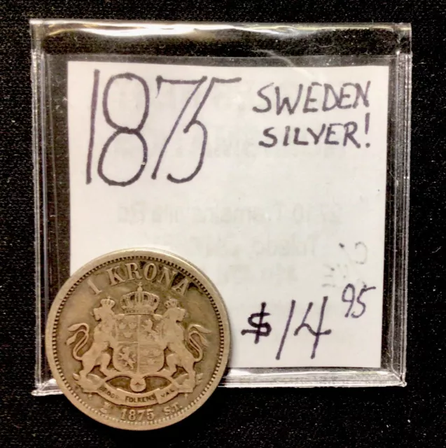 1875 Sweden Silver 1 Krona Coin. ENN Coins
