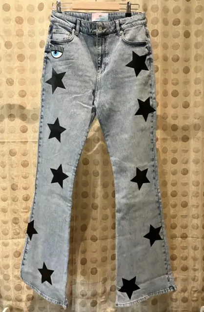 CHIARA FERRAGNI EYE STAR Womens Flare Jeans BLUE Size 29