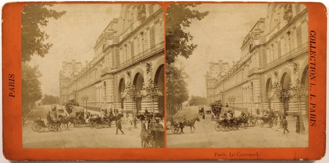FRANCE Paris Animated Le Carrousel Carriole Photo Stereo Vintage Albumine c1800