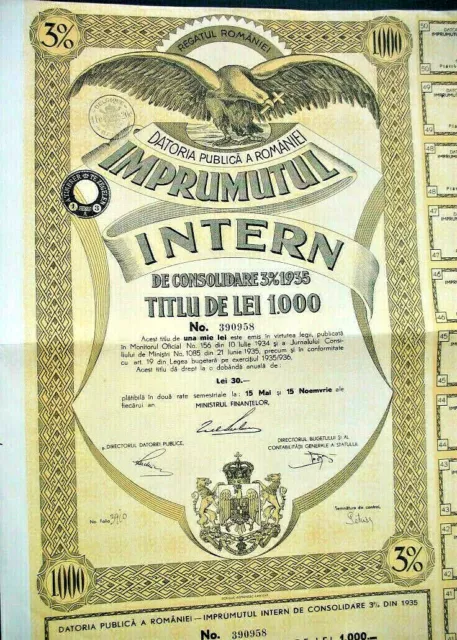 Roumanie Imprumutul Intern Rumänien Anleihe Bukarest 1935 România Bucuresti