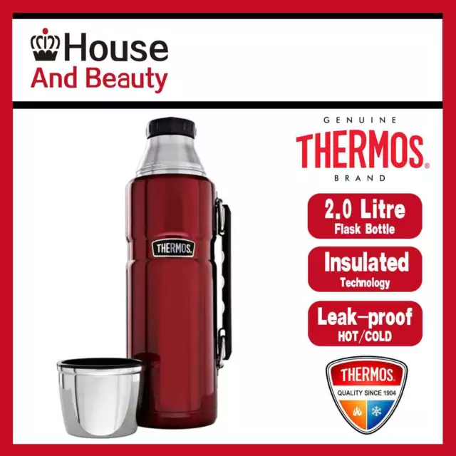 New THERMOS Stainless King S/Steel Vacuum Insulated Flask 2.0 Litre Genuine