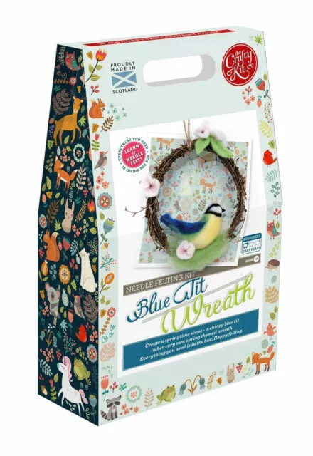 Blue Tit Christmas Wreath British Bird Scene Needle Felting - Crafty Kit Company 2