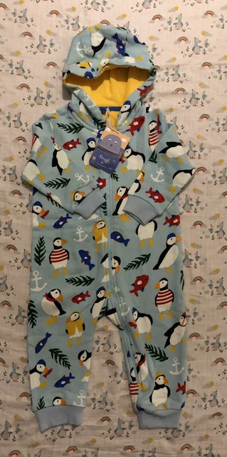 Frugi BNWT 12-18 months tidal blue paddling puffins snuggle suit